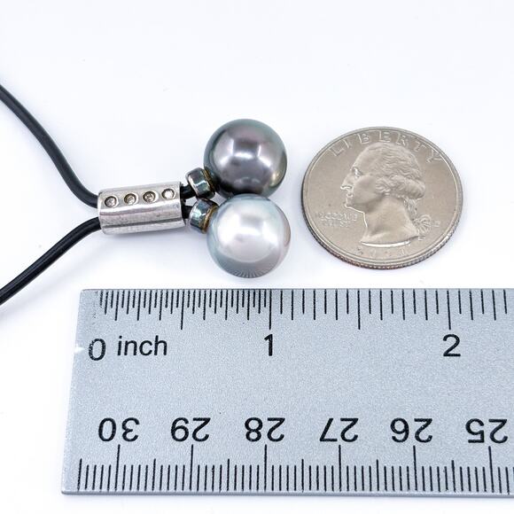 NIB Black Cord With Gray Pearls | Sterling Silver 925 Leather Necklace |  16.5" - Picture 5 of 10